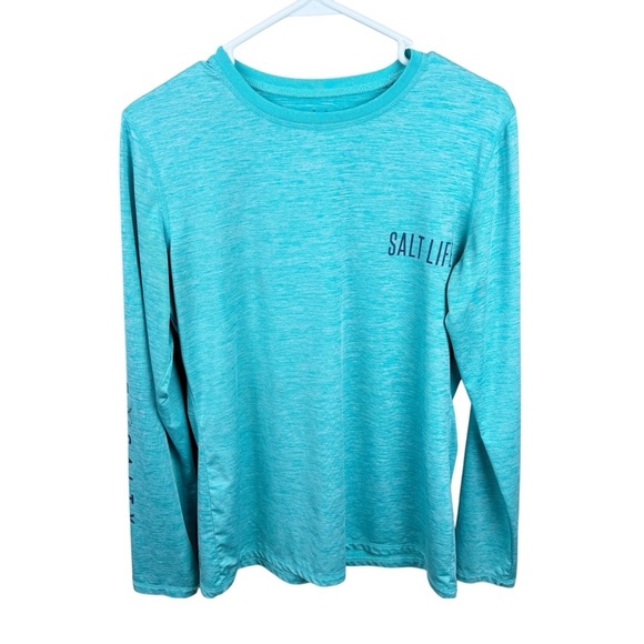 Salt Life Teal UV30 Sun Protection Long Sleeve Performance Tee - Picture 1 of 9